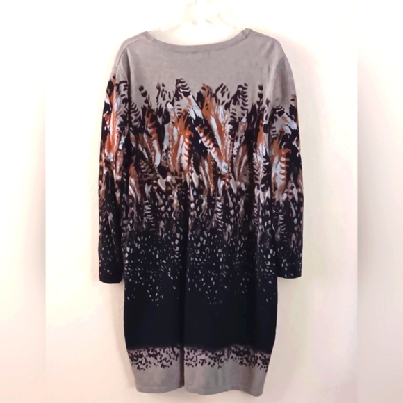 PIERRI Long Cardigan Sweater Tunic 1X Feather Print Western Neutral Colors - Picture 2 of 9